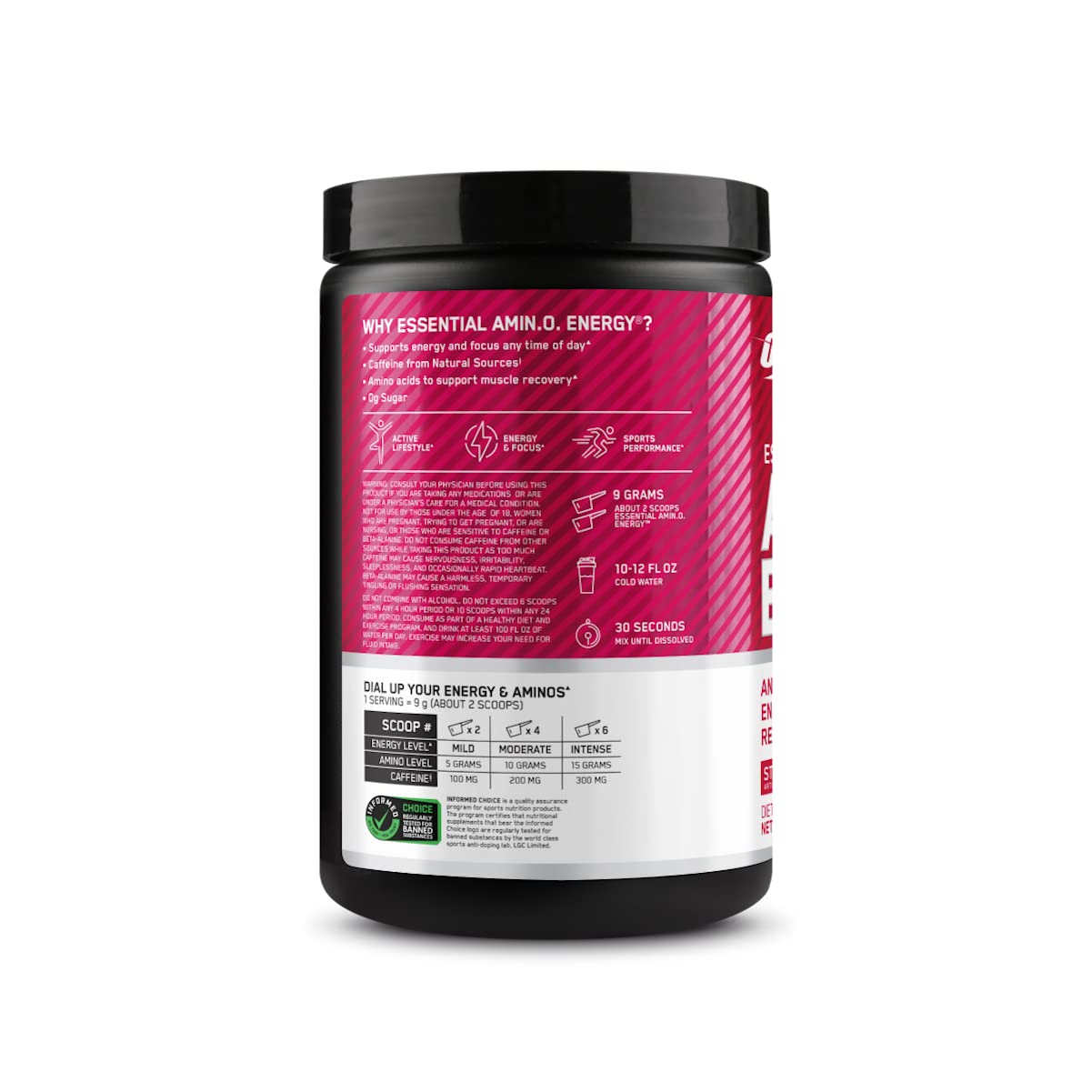 Optimum Nutrition Amino Energy flavor profile jar conveys fruity taste.