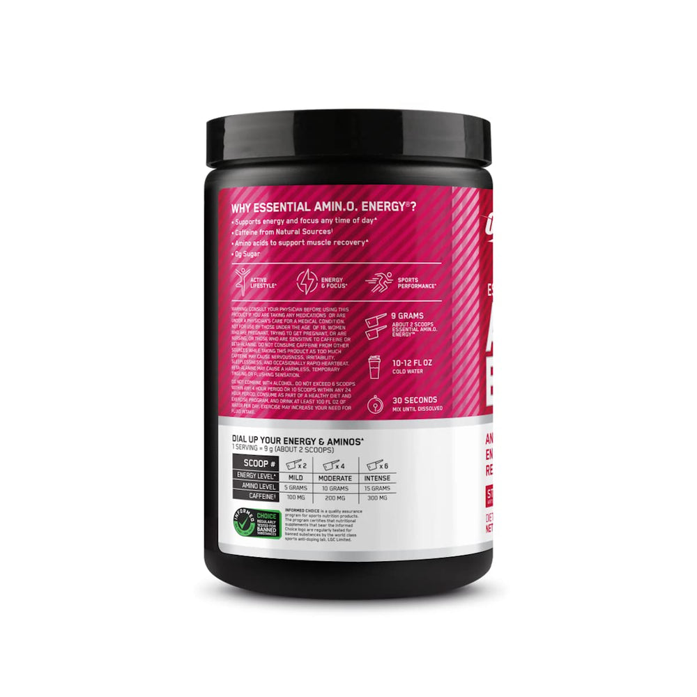 Optimum Nutrition Amino Energy flavor profile jar conveys fruity taste.