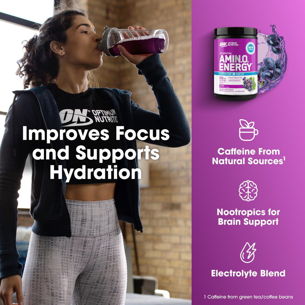 Optimum Nutrition Amino Energy ingredients panel highlights electrolyte blend