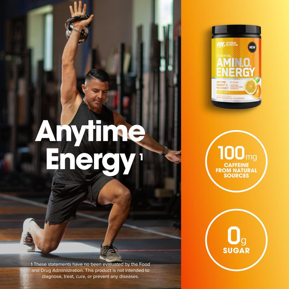 Optimum Nutrition Amino Energy packaging variations for Citrus Spritz flavor