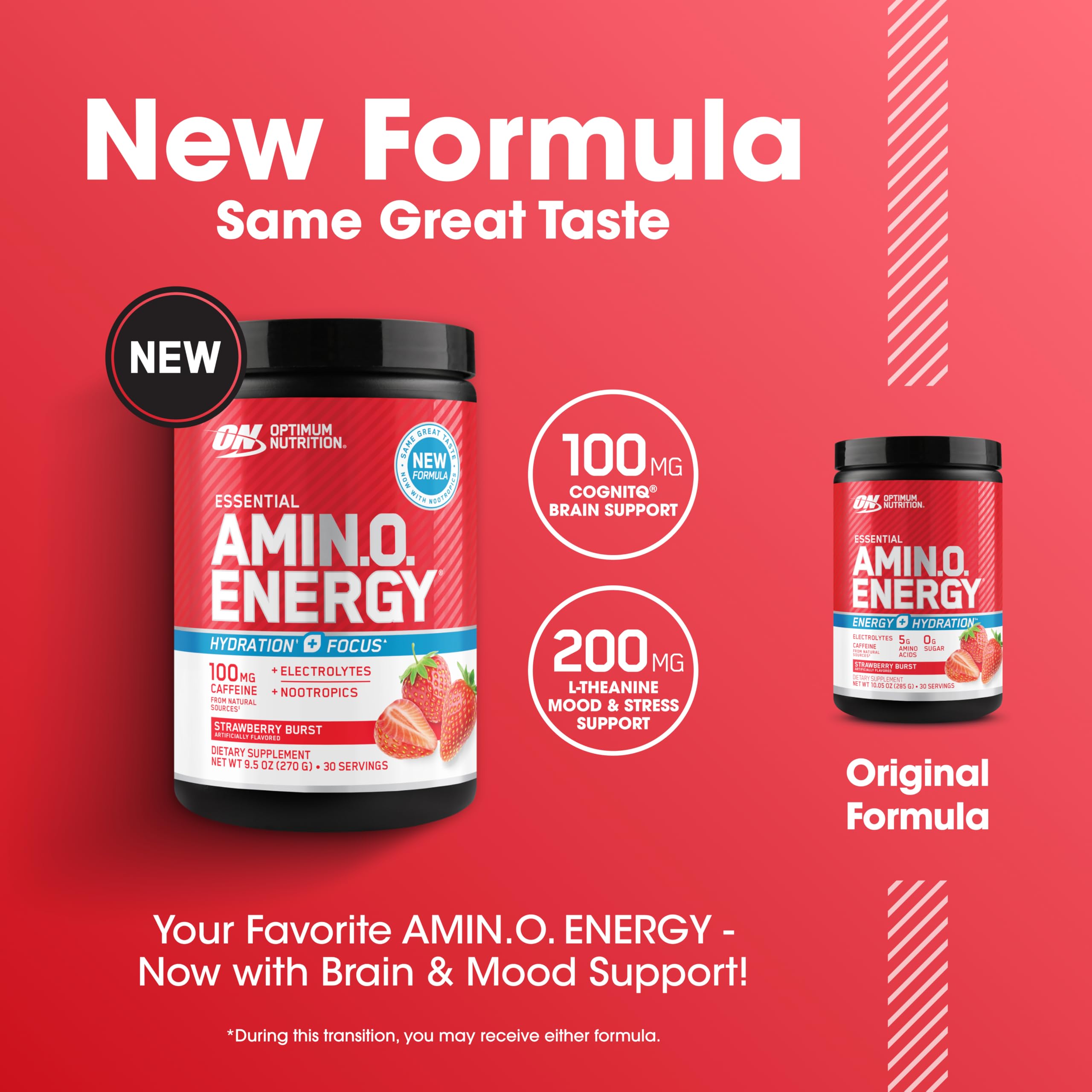 Optimum Nutrition Amino Energy strawberry flavor in a glass suggests refreshing taste