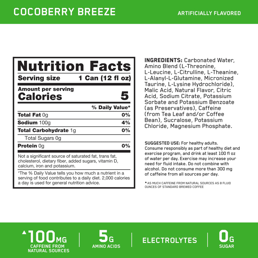Optimum Nutrition Amin.O Energy being poured into a glass highlighting refreshing energy