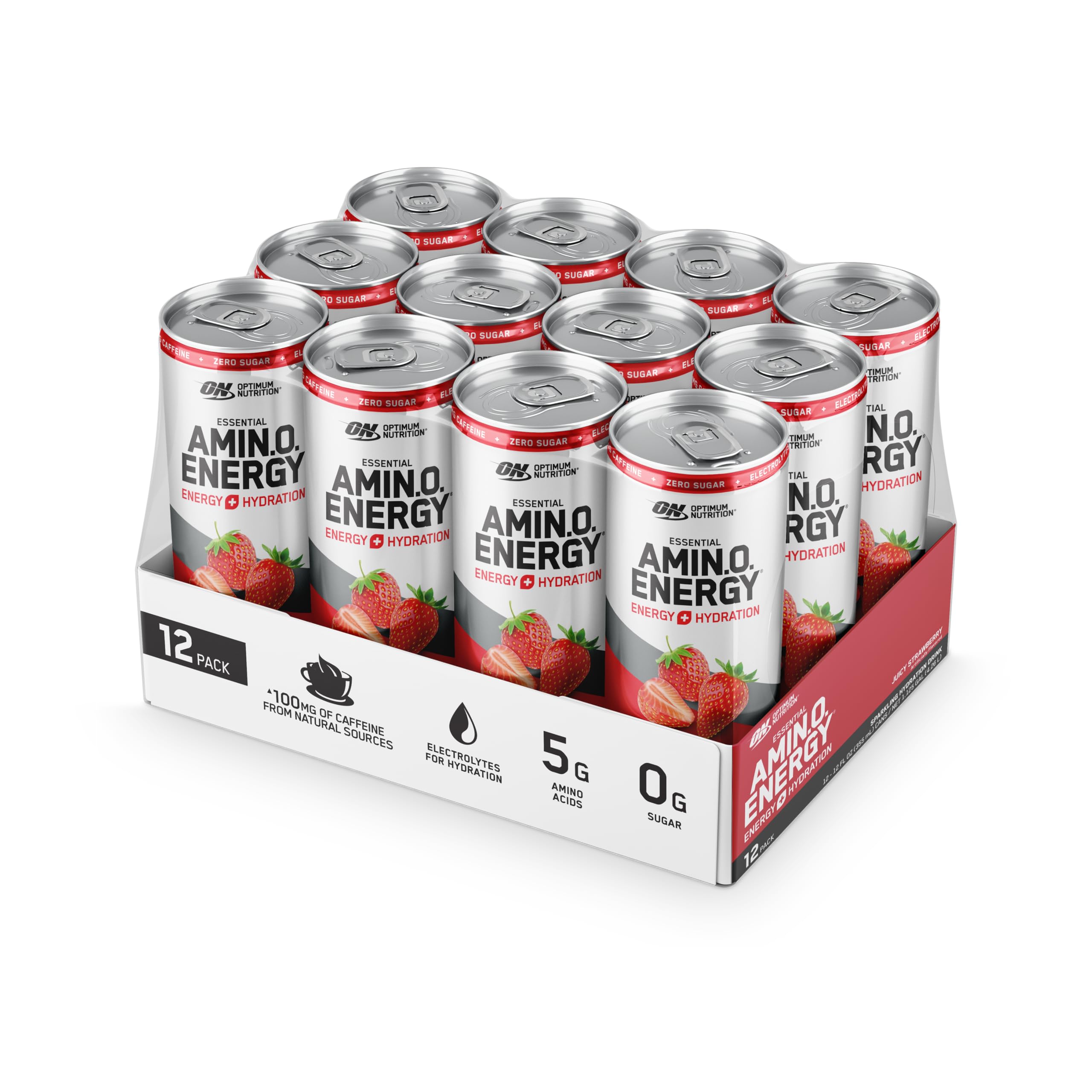 Optimum Nutrition Amin.O. Energy ingredients label can emphasize zero sugar and amino benefits.
