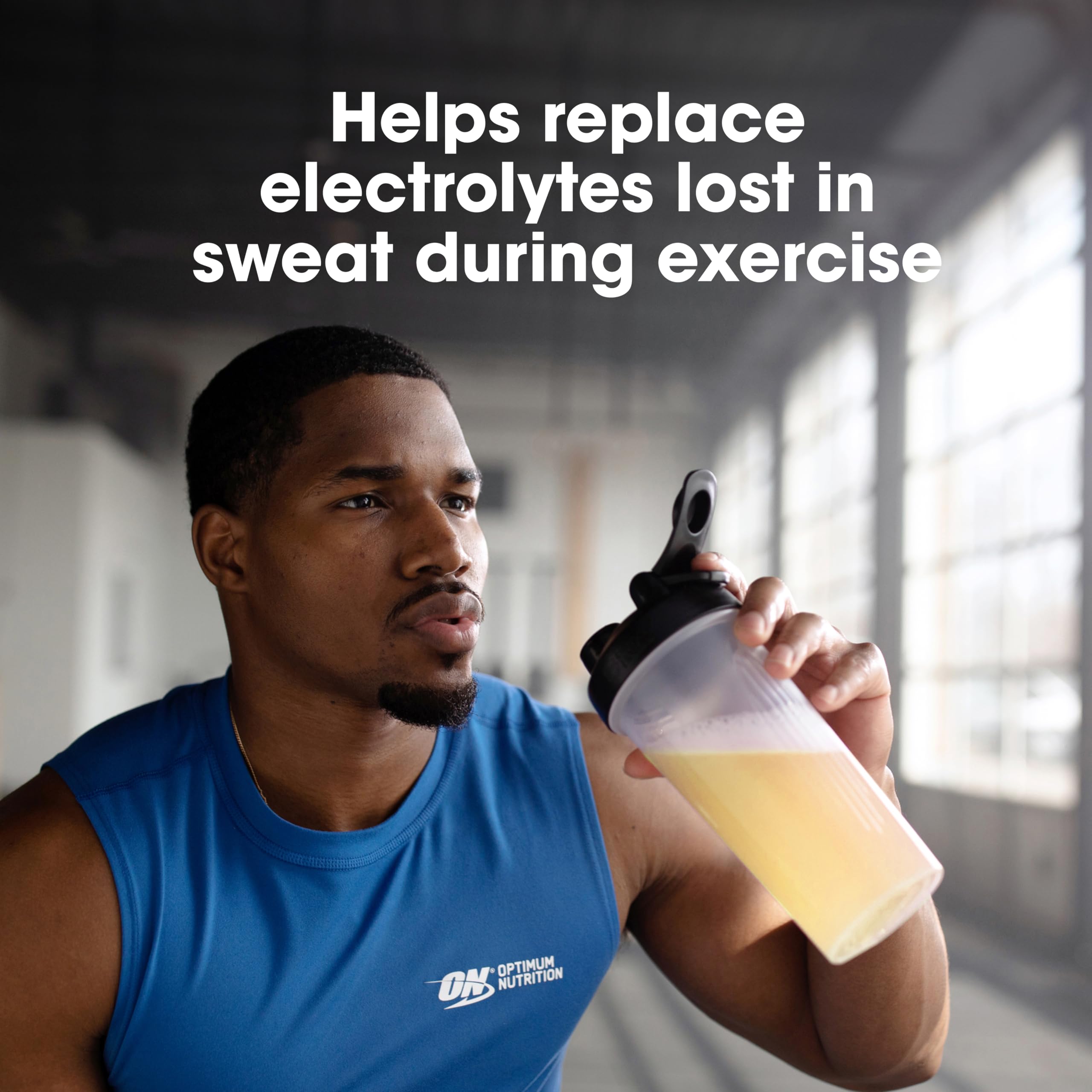 Optimum Nutrition Amin.O.Energy label close-up showing caffeine and electrolytes.