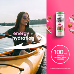 Optimum Nutrition Amin.O Energy label closeup reveals caffeine from natural sources