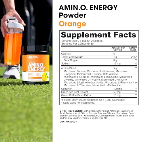 Optimum Nutrition Amino Energy orange serving cup reinforces quick, convenient use