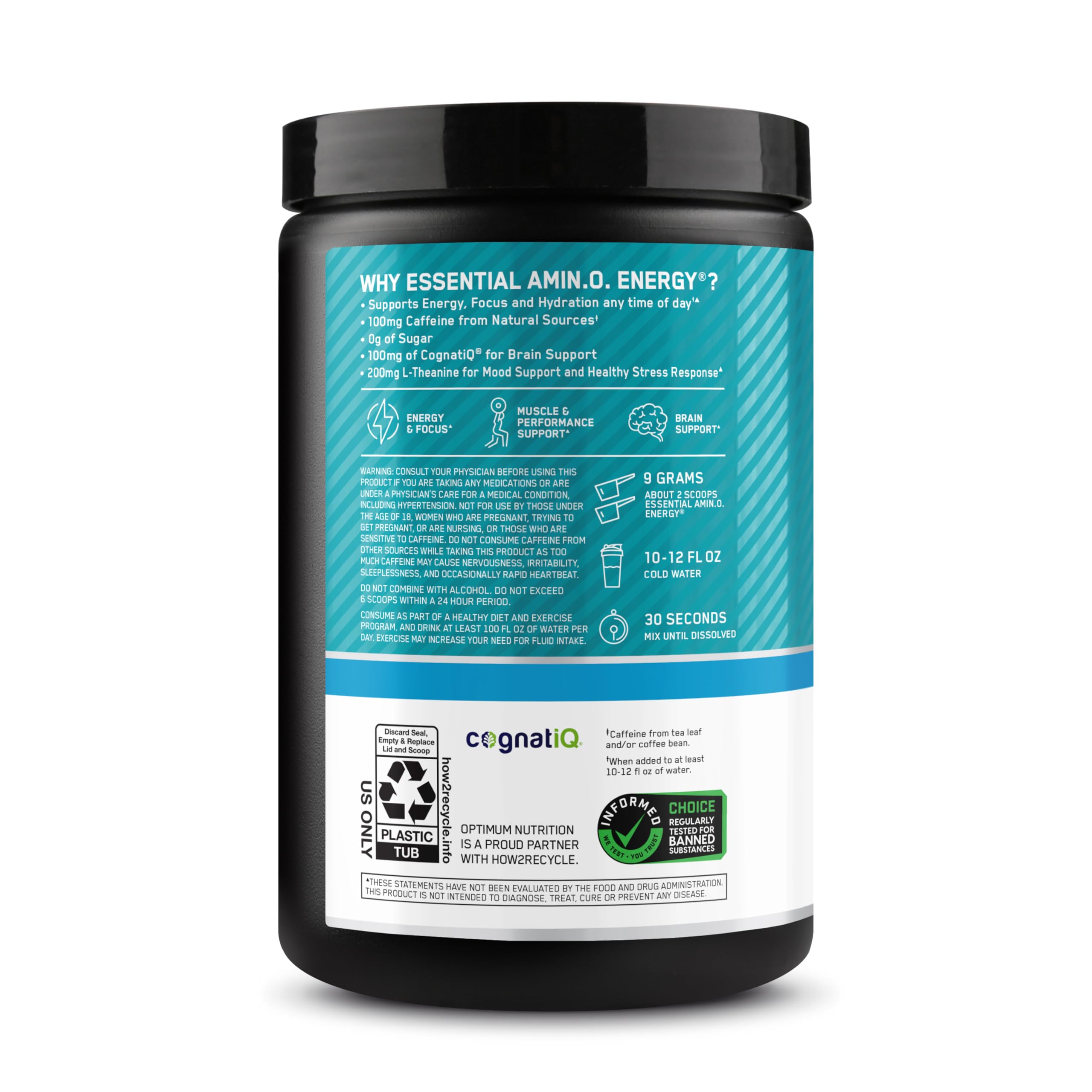 Optimum Nutrition Amin.O.Energy pre-workout scene on gym bench.