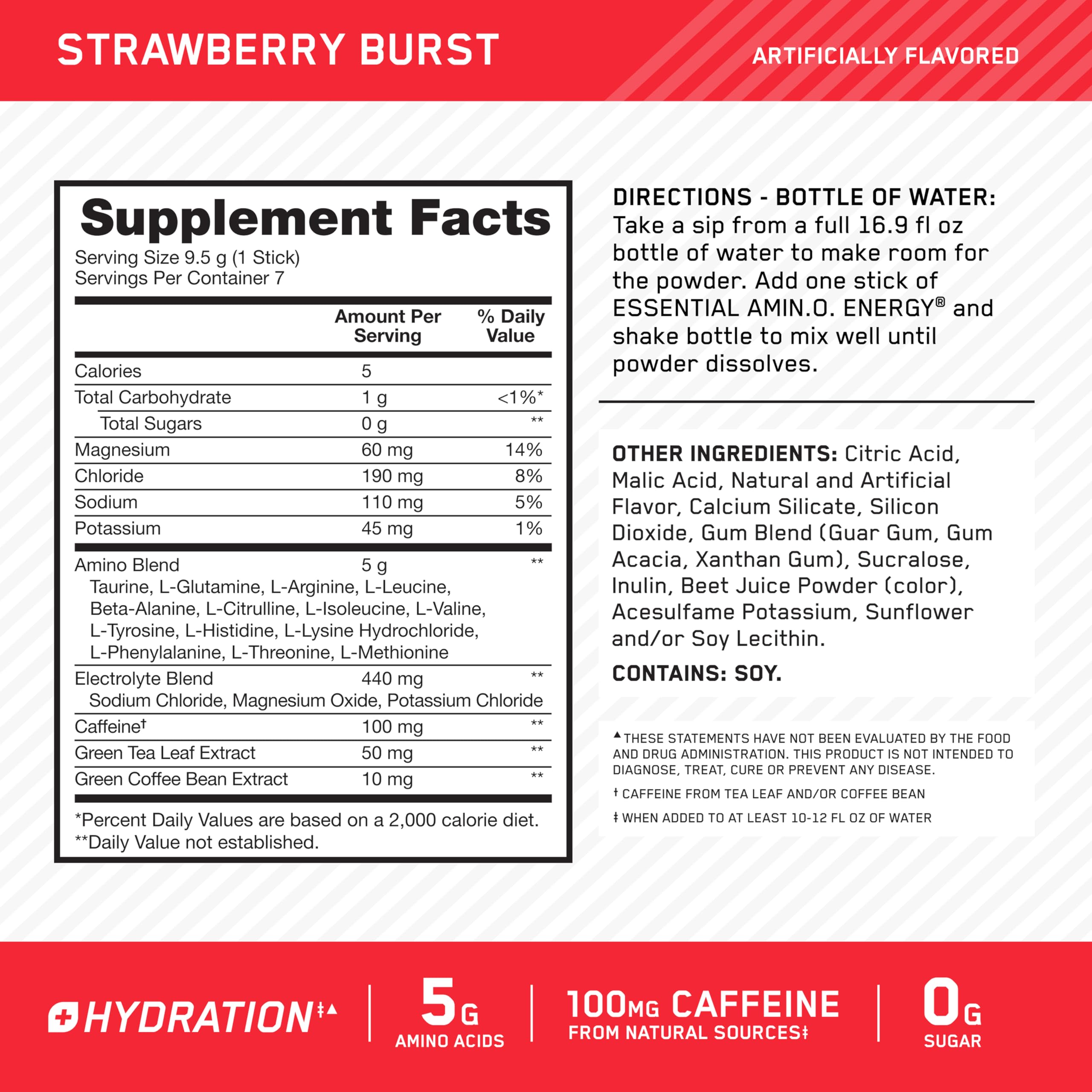 Optimum Nutrition AMIN.O ENERGY Strawberry Burst powder close-up showing texture