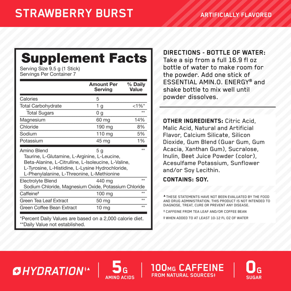 Optimum Nutrition AMIN.O ENERGY Strawberry Burst powder close-up showing texture