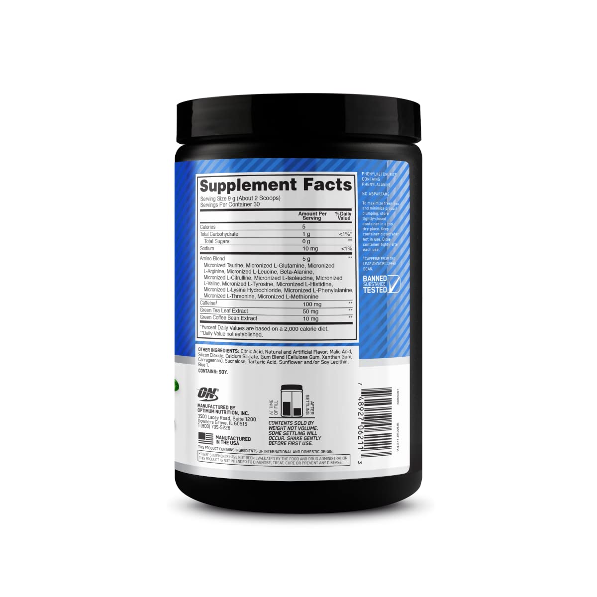 Optimum Nutrition Amino Energy tub on a shelf for convenient daily use.