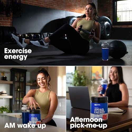 Optimum Nutrition Amino Energy blue raspberry flavor shot in action.
