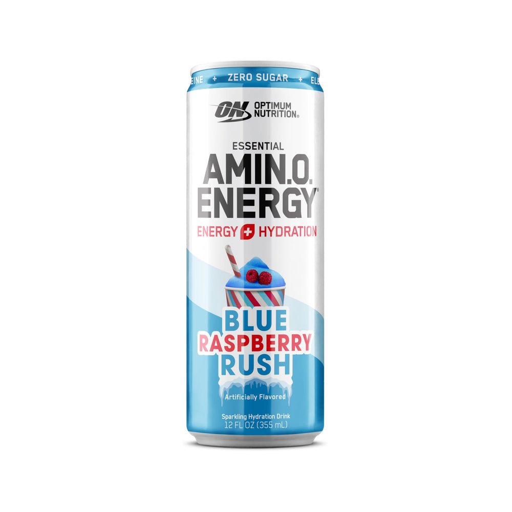 Optimum Nutrition Amino Energy Blue Raspberry 12-pack display for convenient stocking.