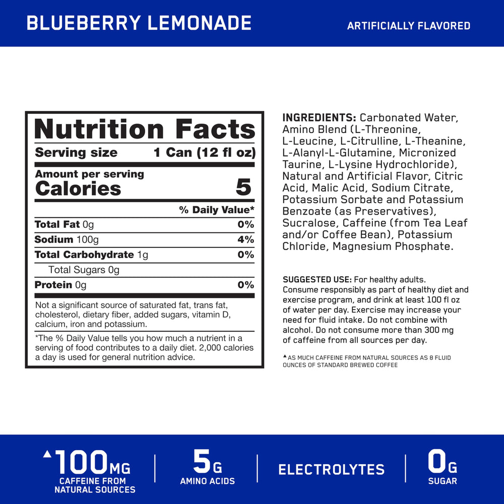 Optimum Nutrition Amino Energy Blueberry Lemonade can showcases flavor and energy on the go