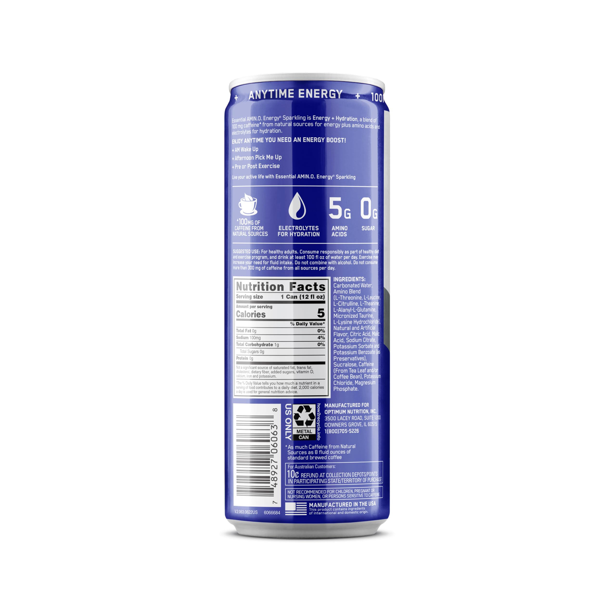 Ice-cold Blueberry Lemonade can from Optimum Nutrition for a refreshing lift