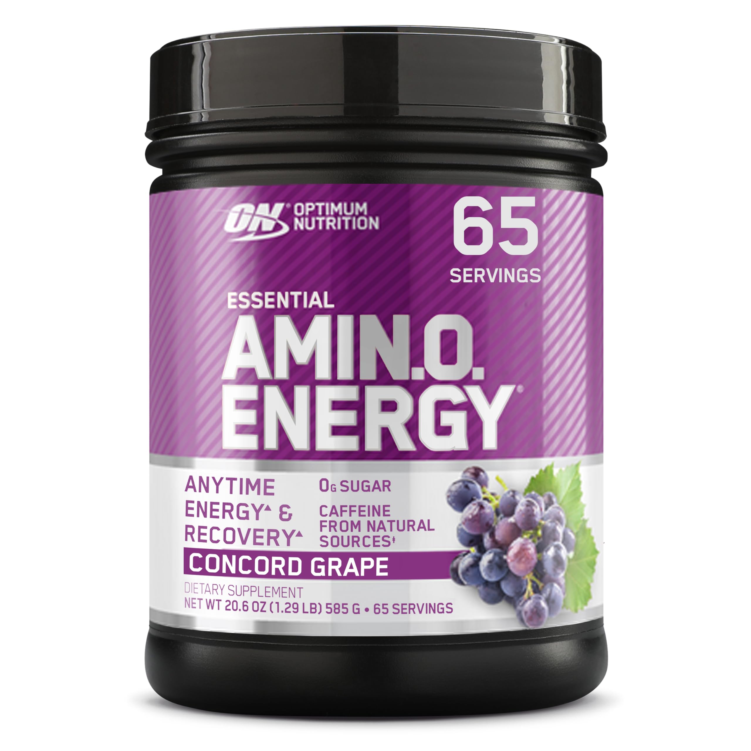 Optimum Nutrition Amino Energy bottle close-up showing energy support for workouts.