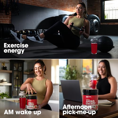 Optimum Nutrition Amino Energy Fruit Fusion flavor card on tub.