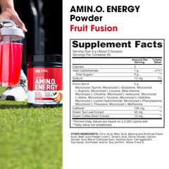 Optimum Nutrition Amino Energy Green Tea caffeine can highlights energy boost for workouts.