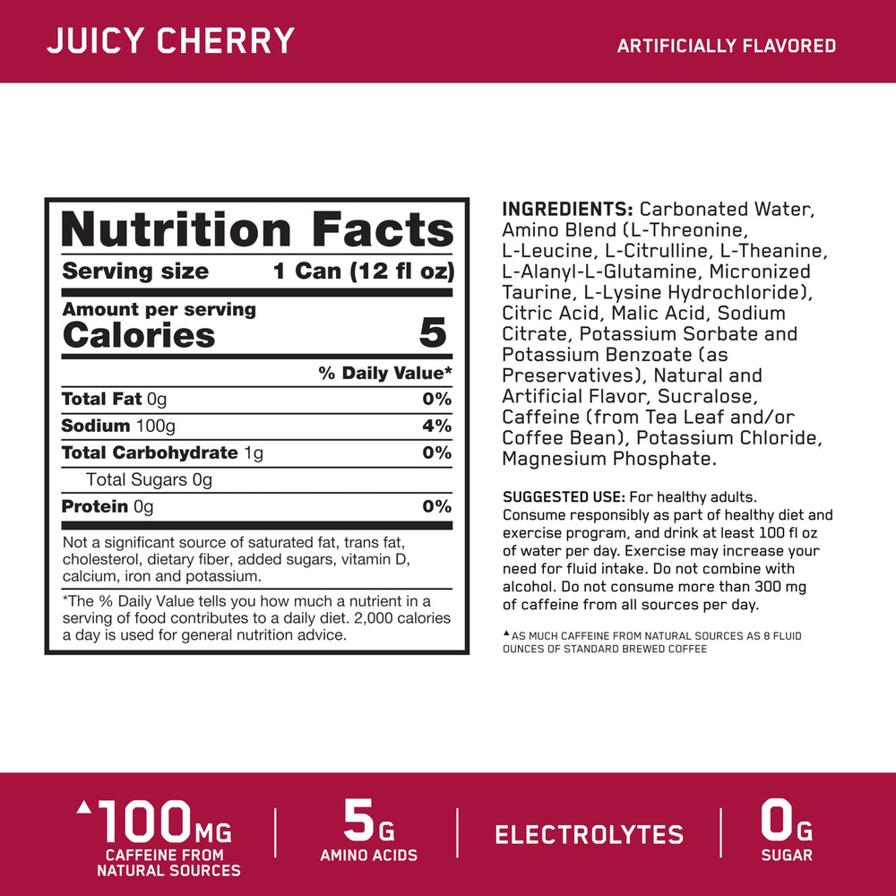 Optimum Nutrition Amino Energy Juicy Cherry pour into a glass with ice for refreshment.