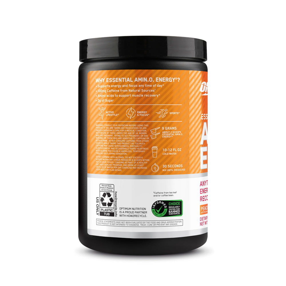 Close-up of Optimum Nutrition Amino Energy Peach Mango Tango keto-friendly ingredients.