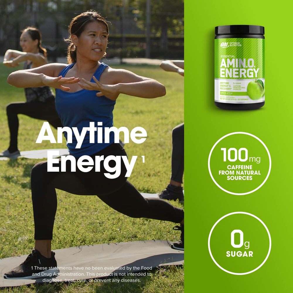 Optimum Nutrition Amino Energy powder dissolving in water with clear mixing