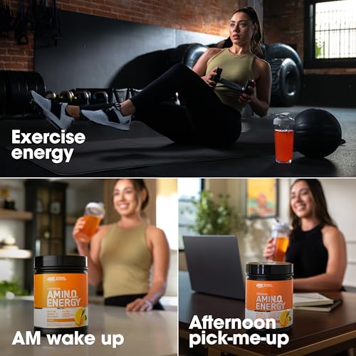 Optimum Nutrition Amino Energy primary label closeup emphasizing brand and flavor