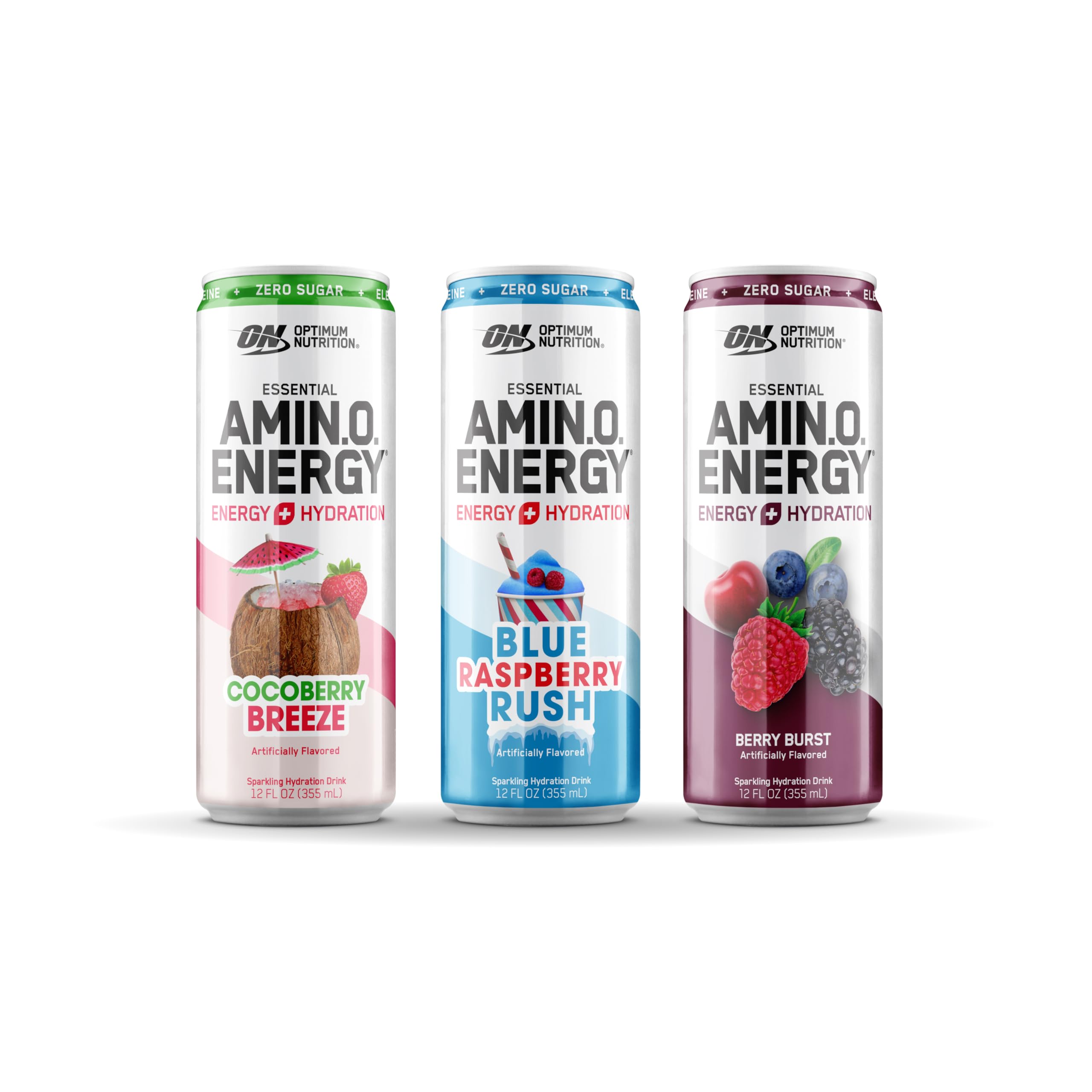 Optimum Nutrition Amino Energy packaged-variety displays the Berry Variety Pack ready to stock up.