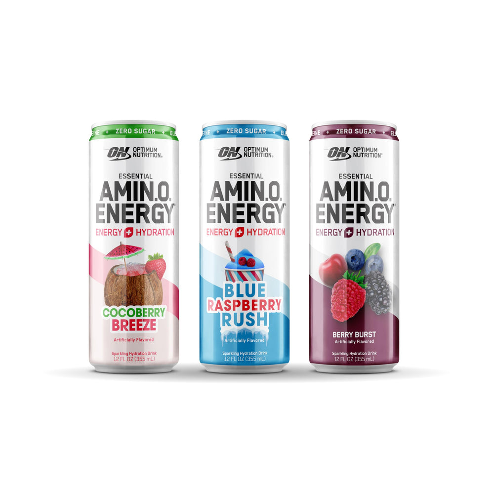 Optimum Nutrition Amino Energy packaged-variety displays the Berry Variety Pack ready to stock up.