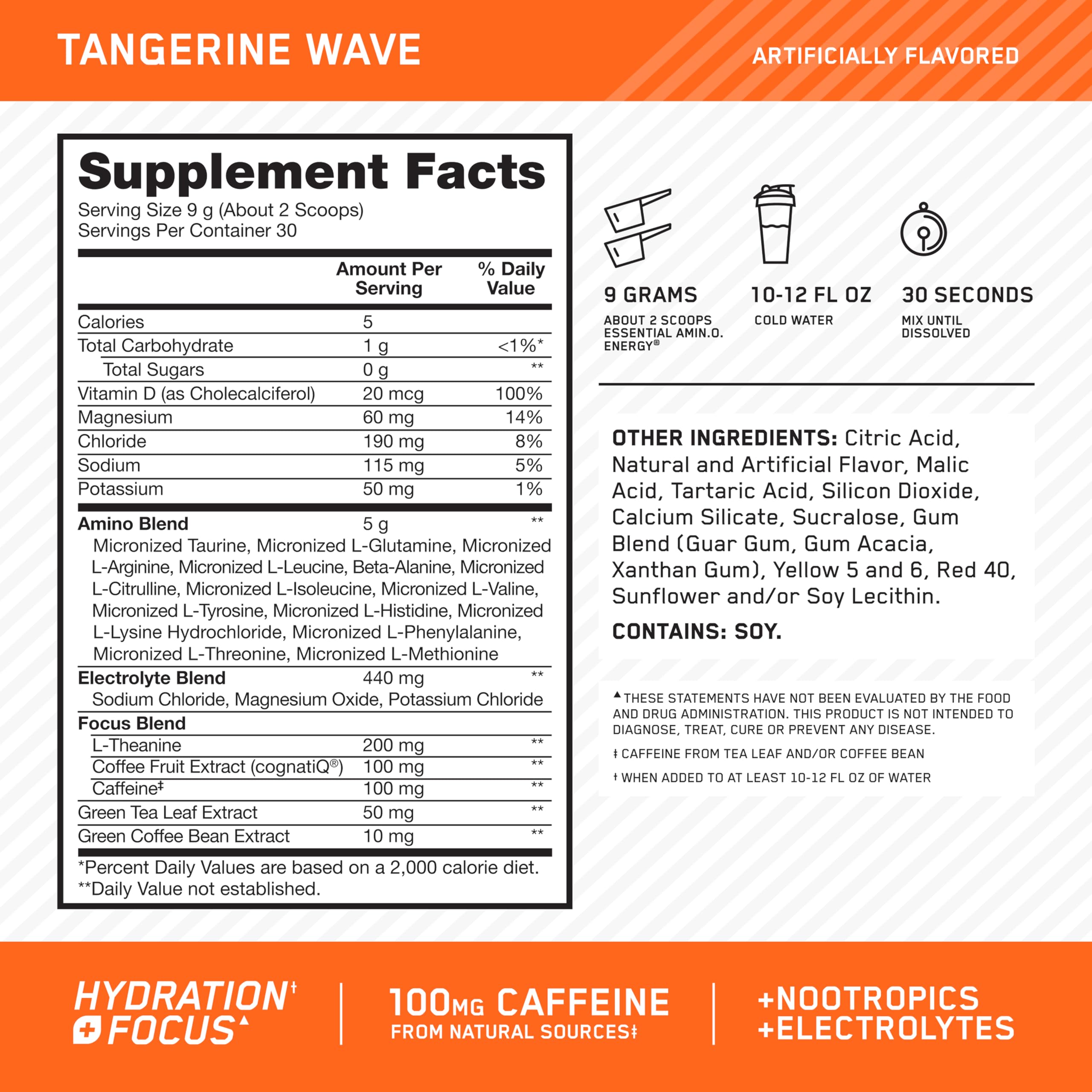 Optimum Nutrition Amino Energy Tangerine Mix Glass: refreshing energy drink for training sessions.