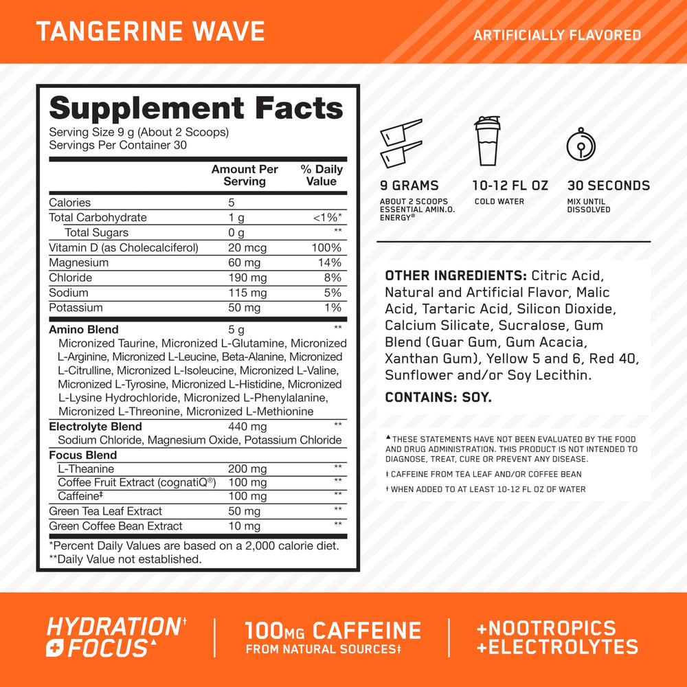Optimum Nutrition Amino Energy Tangerine Mix Glass: refreshing energy drink for training sessions.