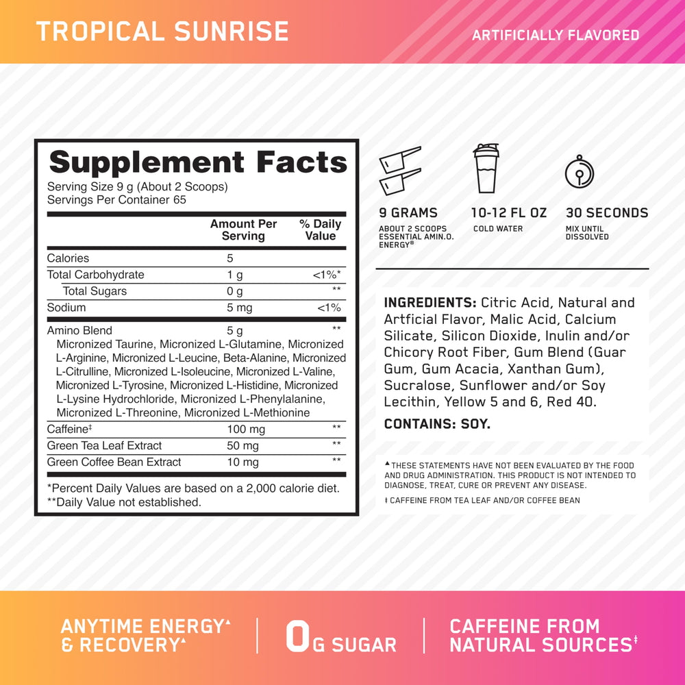 Amino Energy Tropical Sunrise powder scoop shown for quick on-the-go fueling