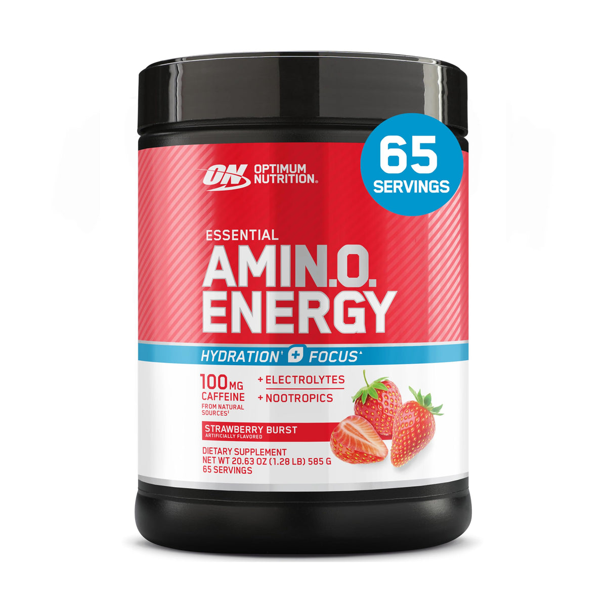 Optimum Nutrition Amino Energy tub front, ready to fuel workouts with focused energy.