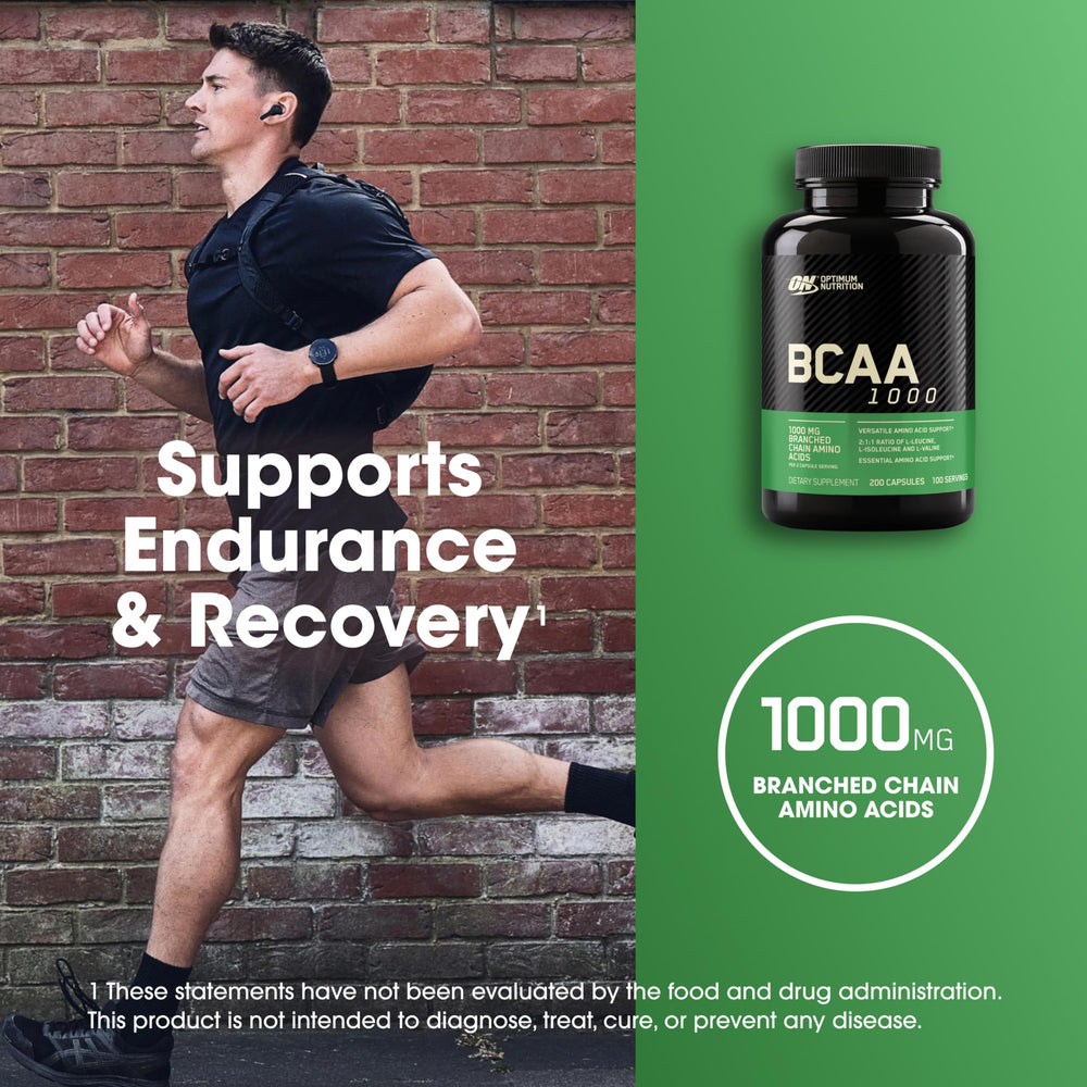 Close-up of BCAA capsules showing smooth, easy-to-swallow design.