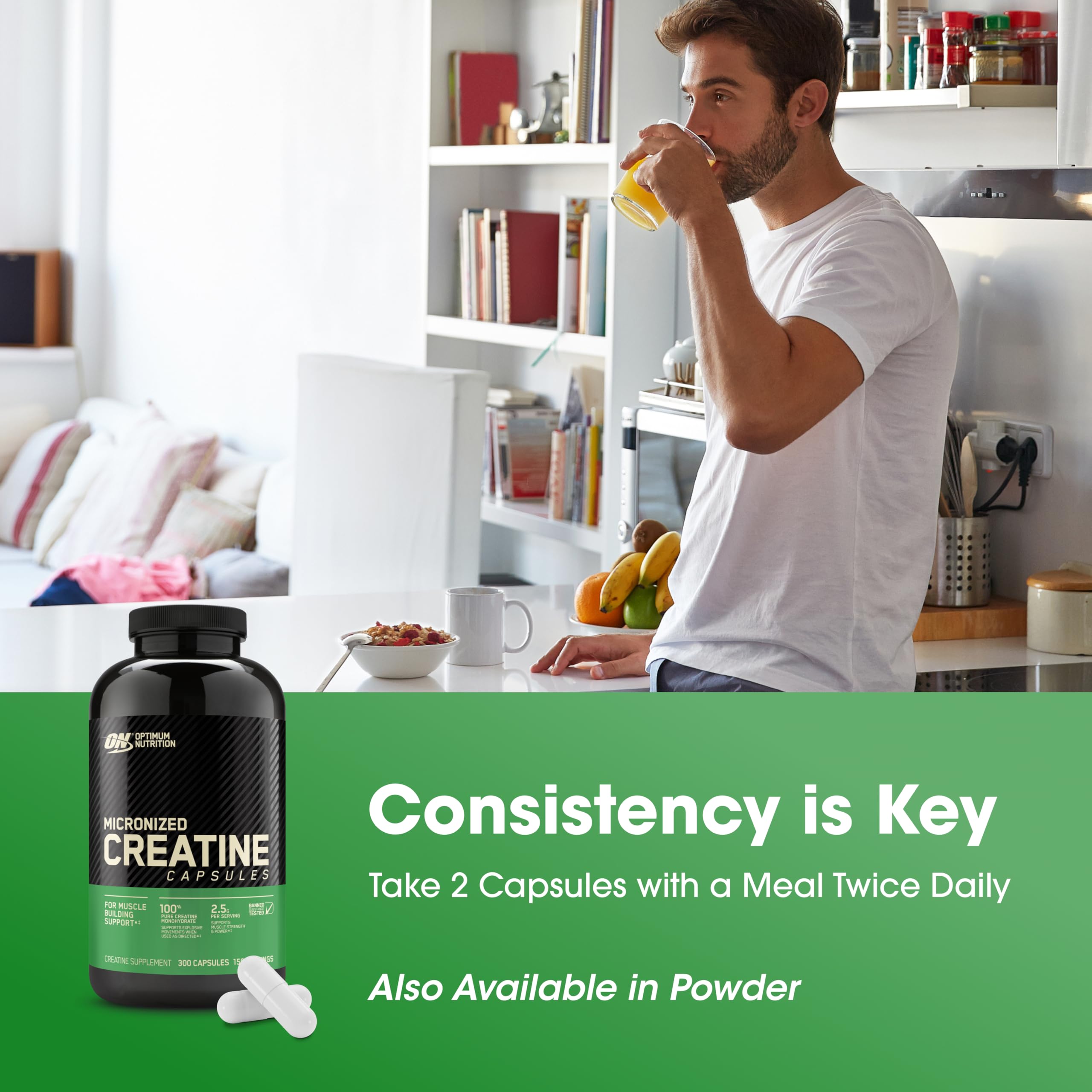 Optimum Nutrition brand logo reinforces trusted supplement choice.