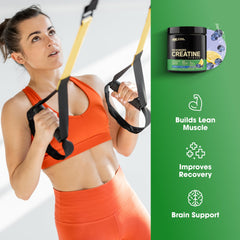 Optimum Nutrition creatine micronized blueberry lemonade measuring spoon shows simple serving size.