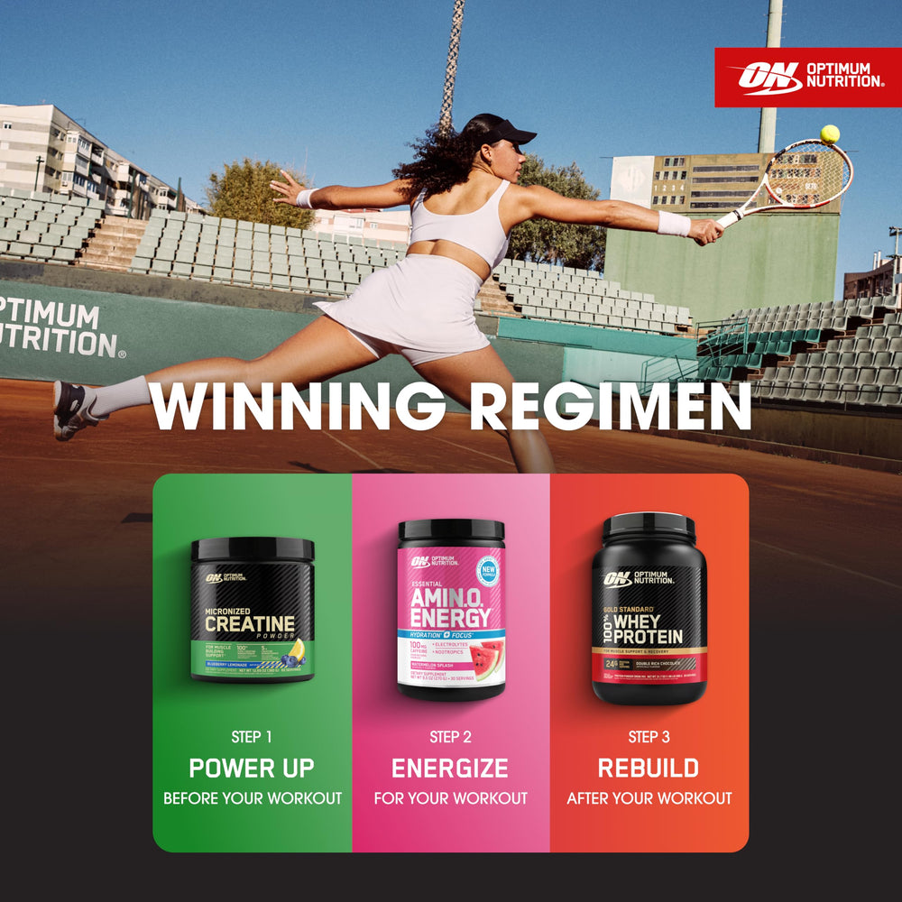 Optimum Nutrition creatine micronized blueberry lemonade mixer demonstrates quick shake preparation.