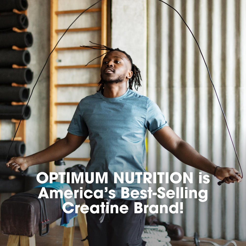 Optimum Nutrition creatine micronized blueberry lemonade nutrition facts panel details ingredient amounts.