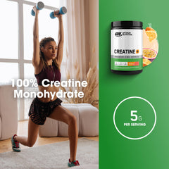Optimum Nutrition Creatine Monohydrate Plus orange passionfruit powder dissolving in water.
