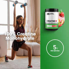 Optimum Nutrition Creatine Monohydrate Plus powder dissolving in water strawberry peach