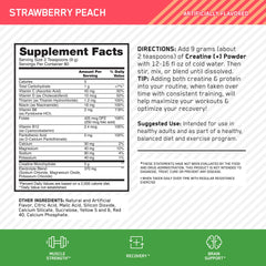 Optimum Nutrition Creatine Monohydrate Plus scoop with strawberry peach powder