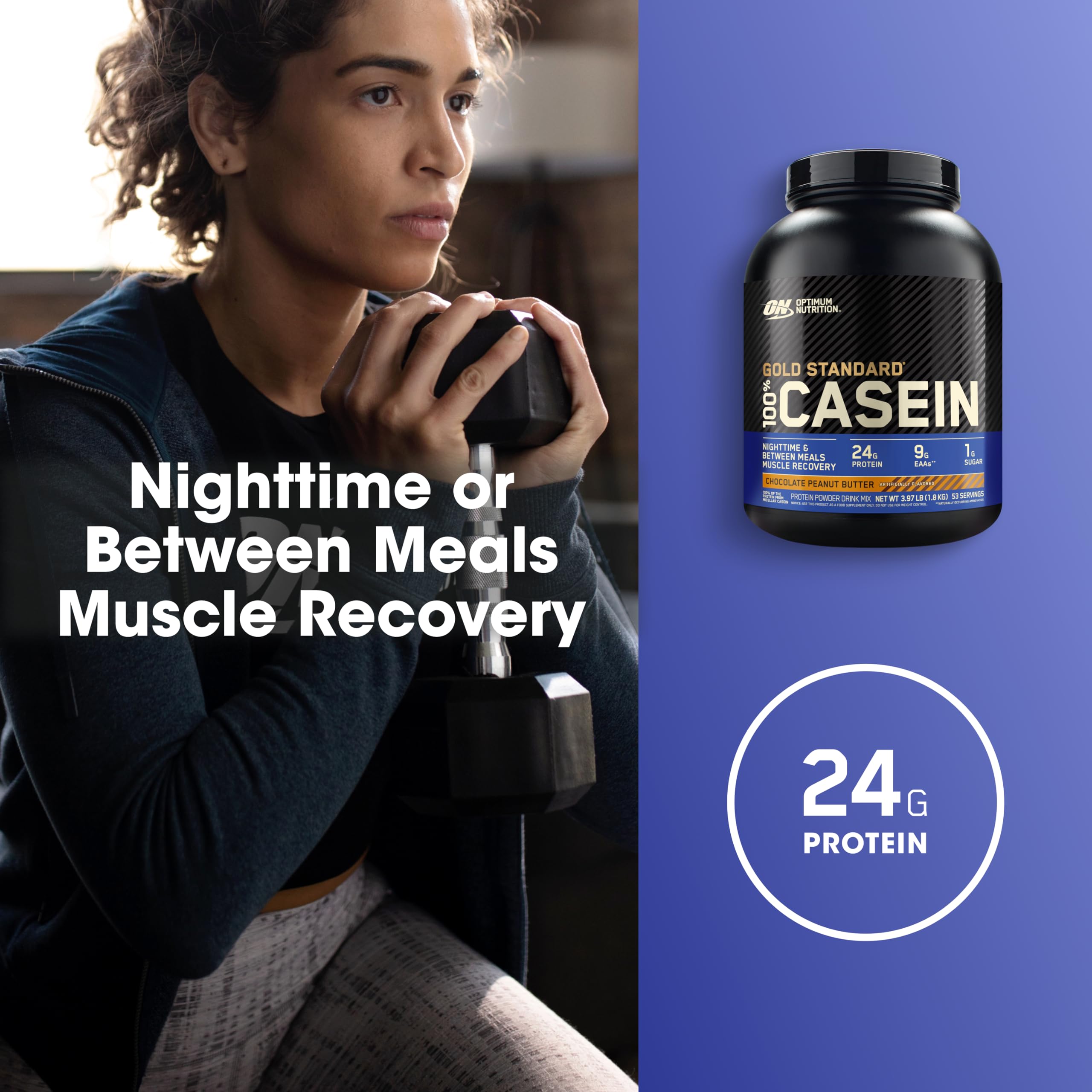 Optimum Nutrition Gold Standard 100% Micellar Casein serving with glass of milk