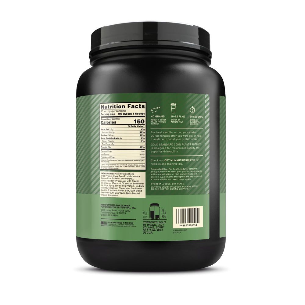 Optimum Nutrition Gold Standard Plant Protein amino acids panel highlights essential amino acids