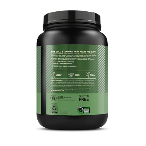 Optimum Nutrition Gold Standard Plant Protein post-workout snack setup with glass