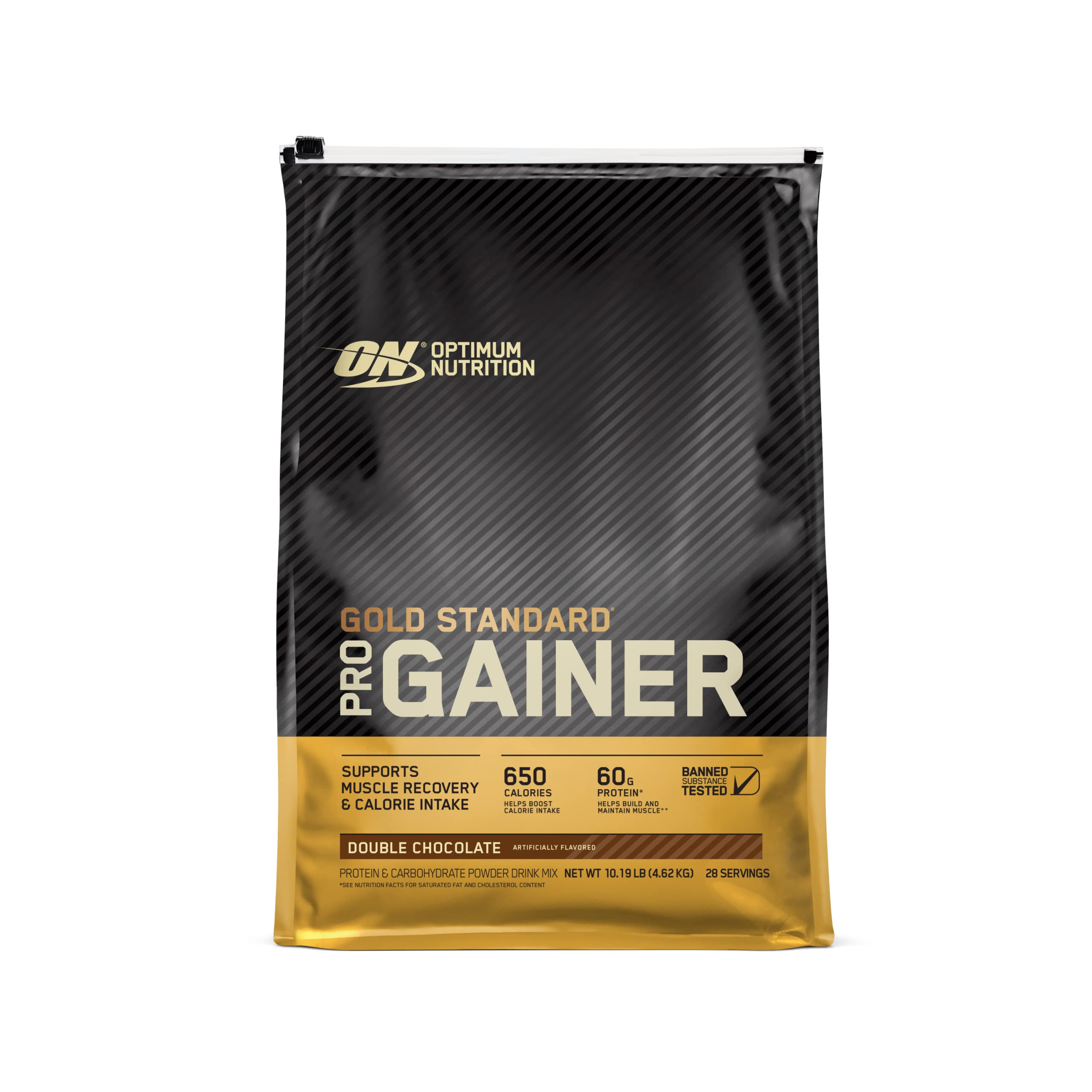 Optimum Nutrition Gold Standard Pro Gainer bottle with high-protein shake for post-workout fueling
