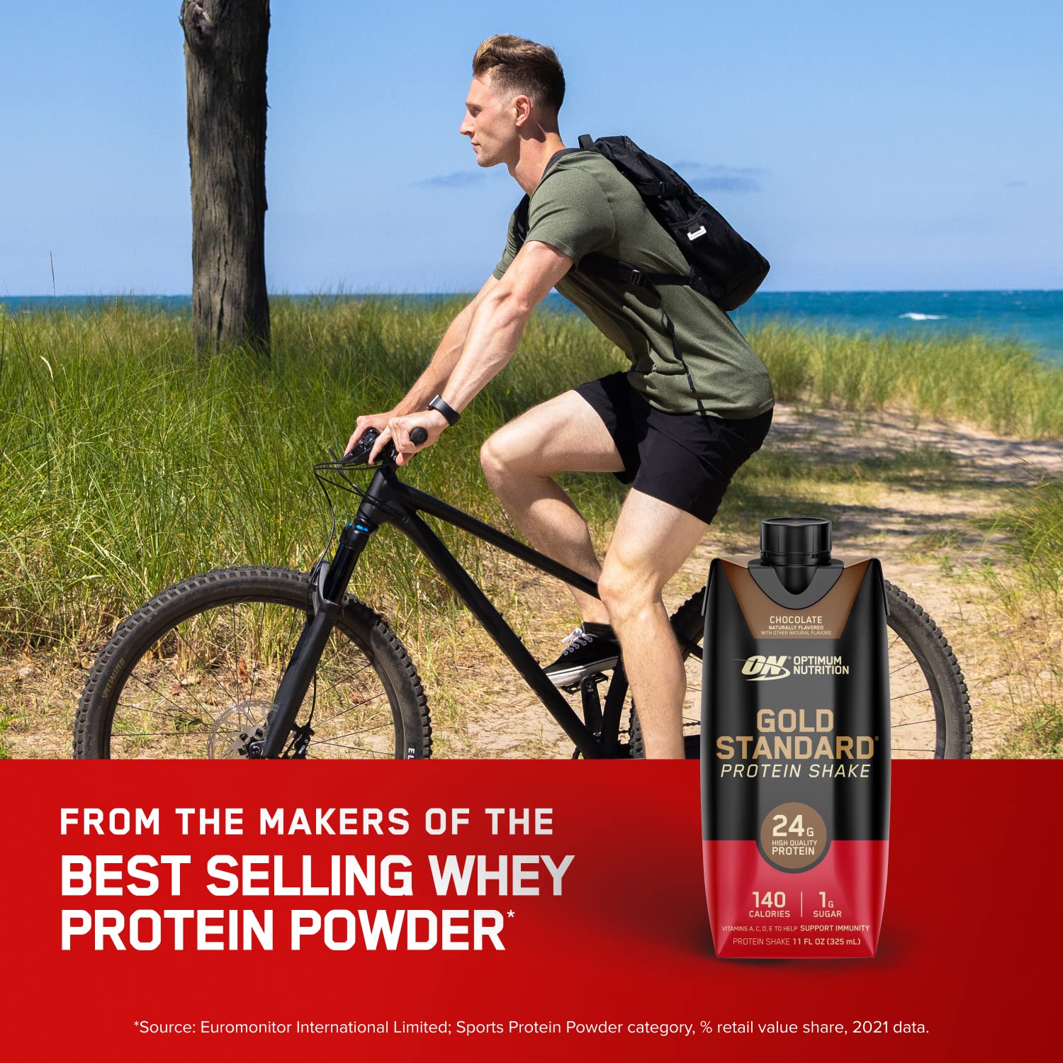 Optimum Nutrition Gold Standard Protein Shake bottle exemplifies trusted brand quality.