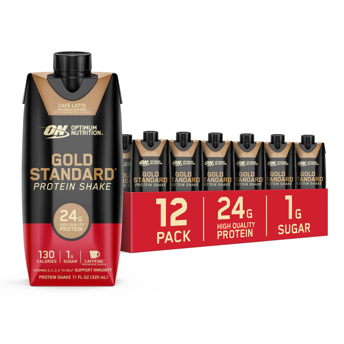 Optimum Nutrition Gold Standard Cafe Latte bottle ready-to-drink for on-the-go protein.