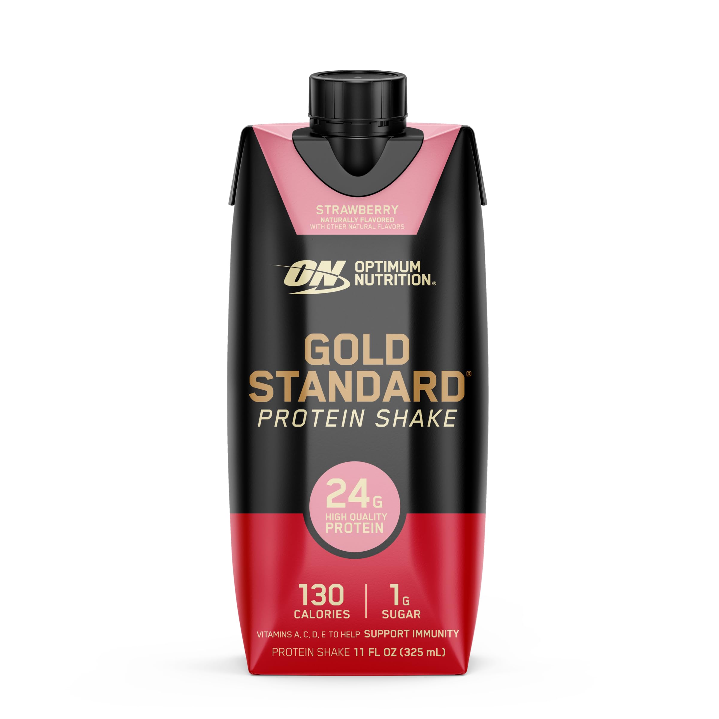 Optimum Nutrition Gold Standard label close-up shows 1 g sugar, zero added sugars.