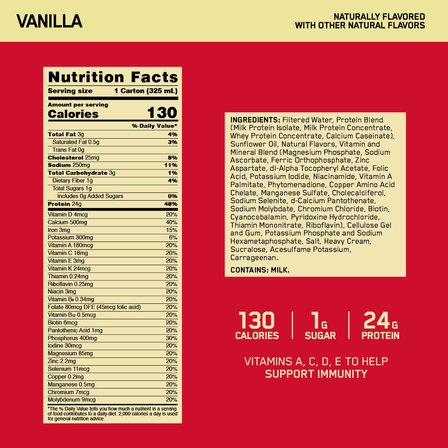 Optimum Nutrition Gold Standard Vanilla bottle back shows protein and sugar details