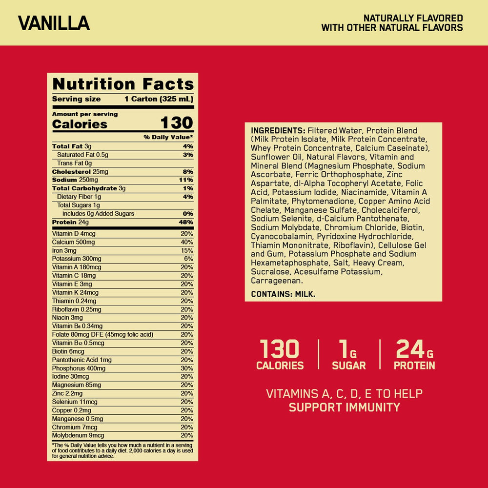 Optimum Nutrition Gold Standard Vanilla bottle back shows protein and sugar details