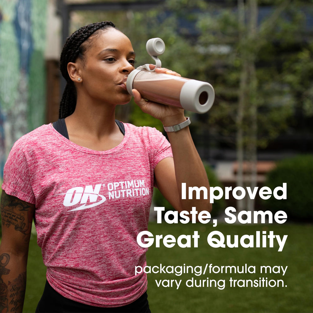 Optimum Nutrition Gold Standard Whey Chocolate glass after mixed shake.