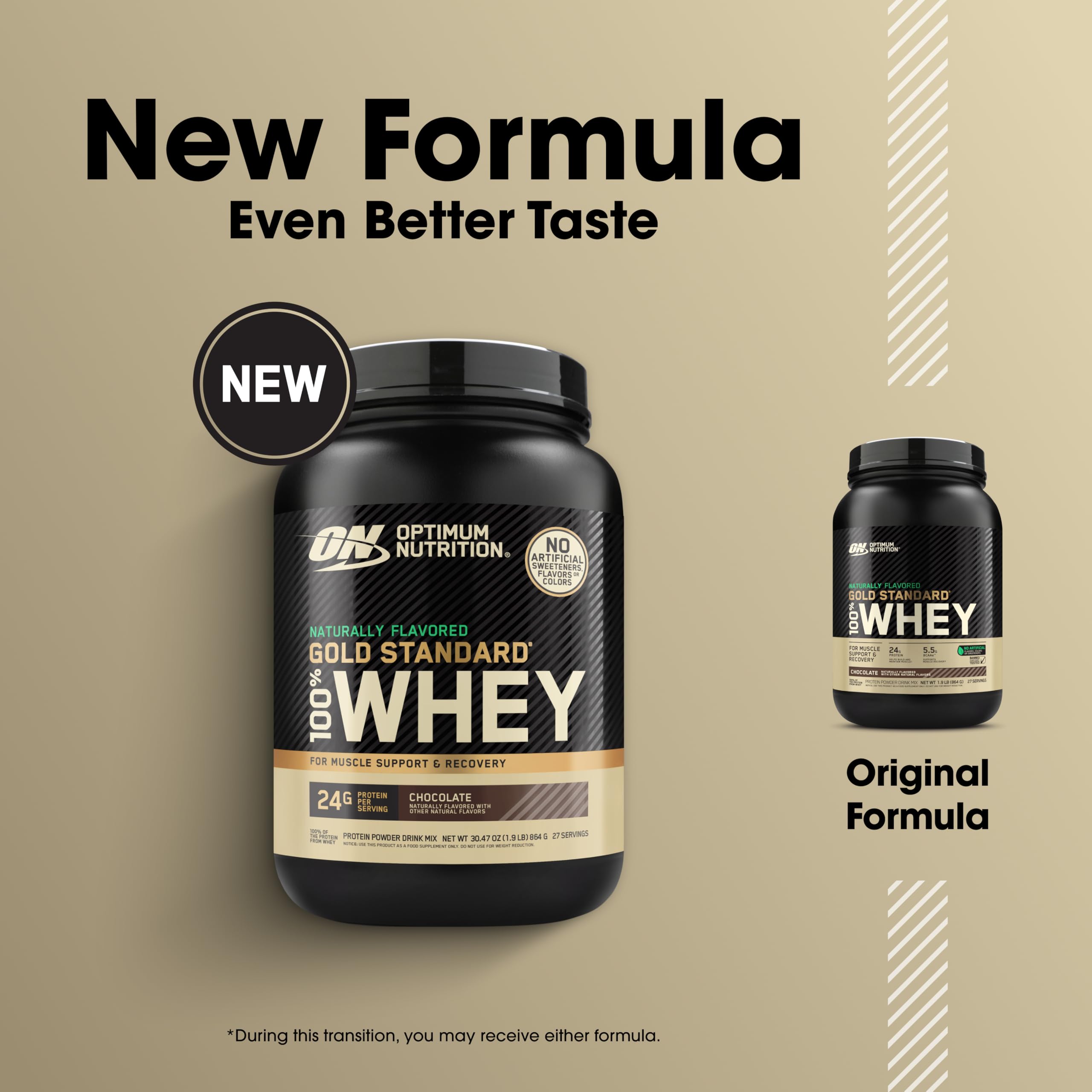 Optimum Nutrition Gold Standard Whey Chocolate pours powder for quick shake.